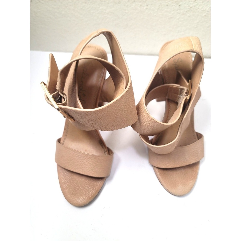 Splendid Women's‎ Leather & Wood Sandal Heels Ankle Strap In Tan Size 7.5 M